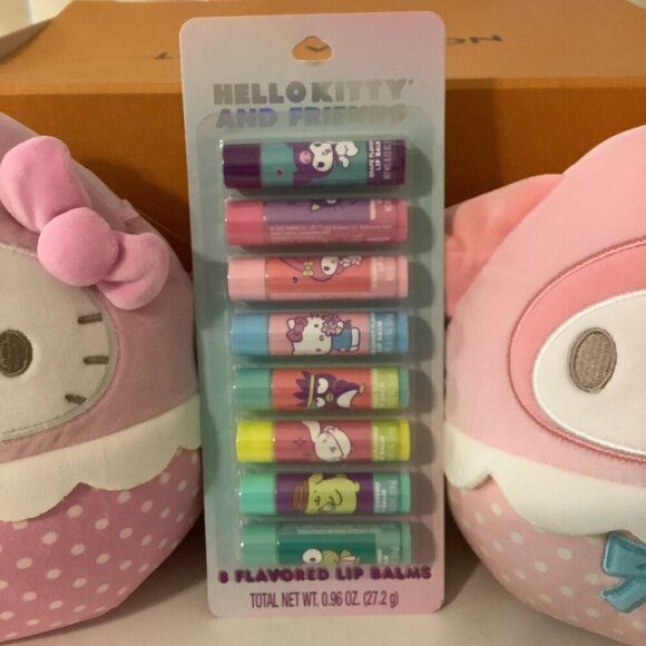 Squishmallow Chick My Melody & Hello Kitty Plush 8 inch & Flavored Lip Balm Set - Picture 4 of 5